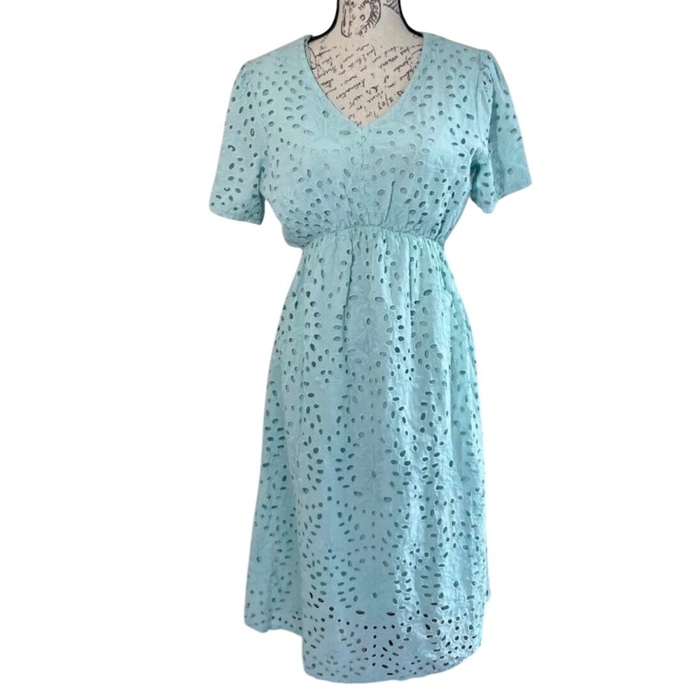 Valentina Naldi Italy Midi Dress Eyelet Lace Cotton Mint‎ Green Small Coquette